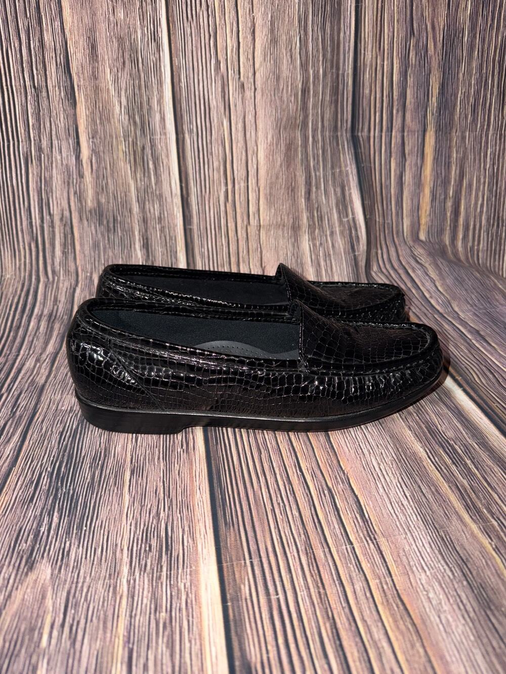 SAS Tripad Comfort Black Croc Embossed Leather Loafers Women’s Shoes size 8